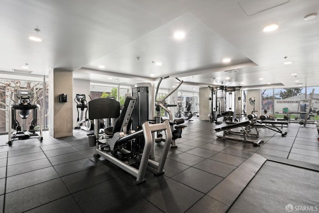 38 N Almaden Blvd Unit 1419, San Jose, CA 95110 - gym with recessed lighting and expansive windows