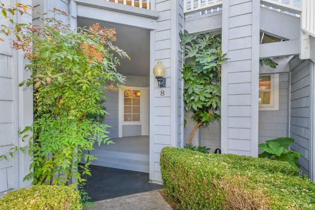 entrance to property featuring a garage