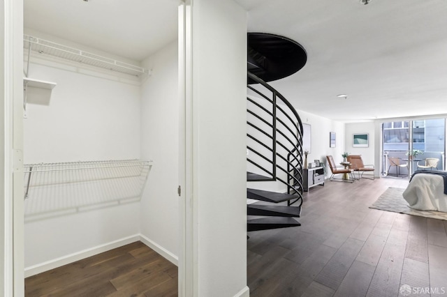 interior space with dark wood-style floors