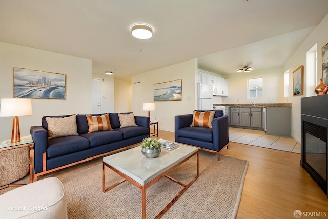 living room featuring light wood-type flooring