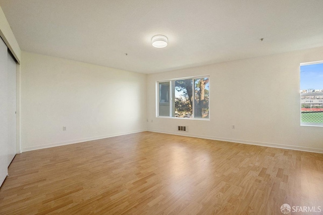 spare room with light wood-type flooring and plenty of natural light