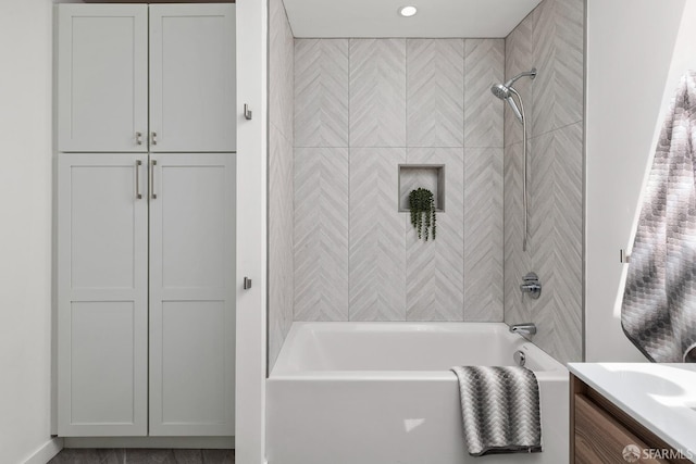 full bathroom with shower / bathtub combination and vanity