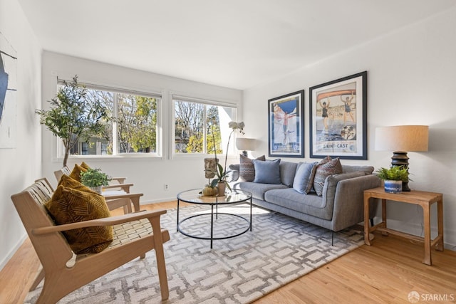 living room with light hardwood / wood-style floors