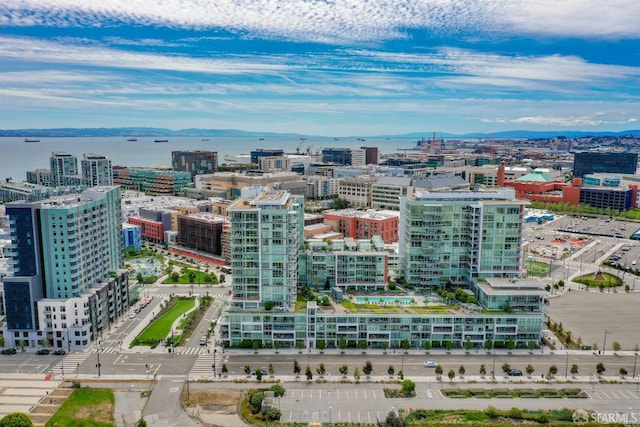 aerial view featuring a water view