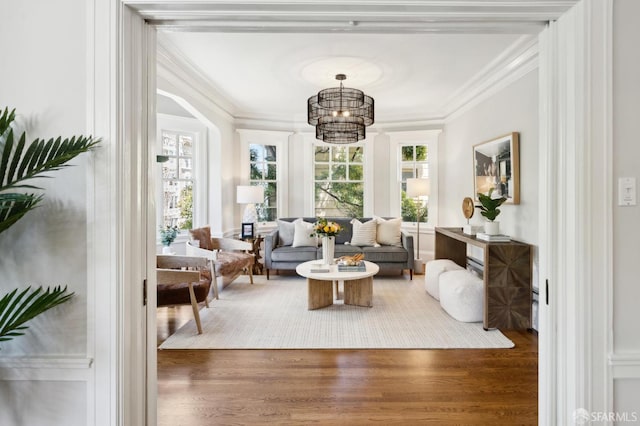 1856 Franklin St Unit 4, San Francisco, CA 94109 - sitting room with ornamental molding, wood finished floors, and a chandelier
