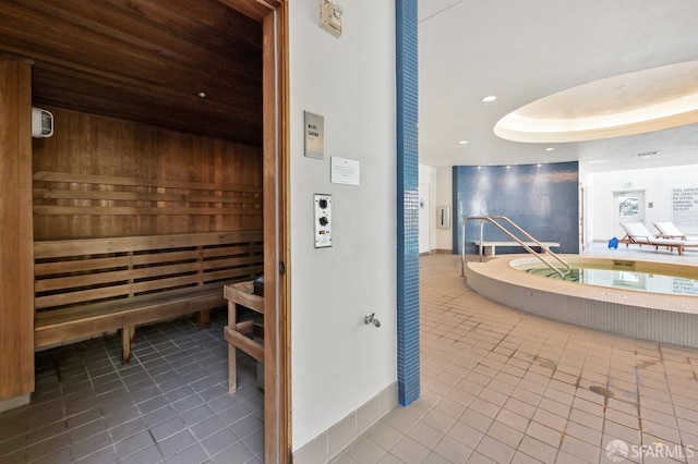 view of sauna featuring tile patterned floors