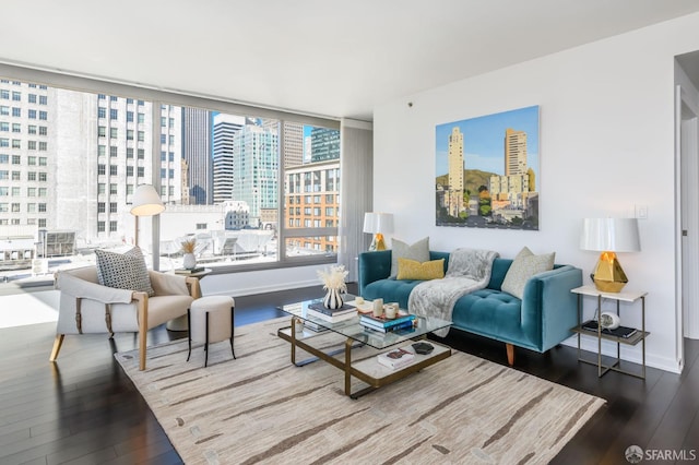 living room with hardwood / wood-style flooring