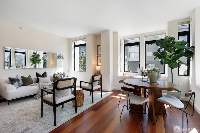 interior space with dark hardwood / wood-style floors