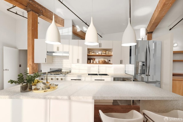 461 2nd St Unit 228C, San Francisco, CA 94107 - kitchen featuring stainless steel fridge with ice dispenser, range, a sink, backsplash, and under cabinet range hood