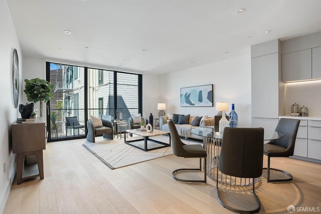 living room featuring light hardwood / wood-style floors and expansive windows