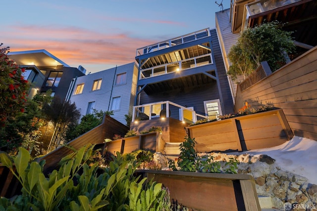 59 Mars St, San Francisco, CA 94114 - back of property at dusk with a balcony