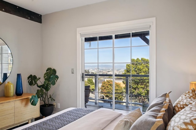 bedroom with access to outside and multiple windows