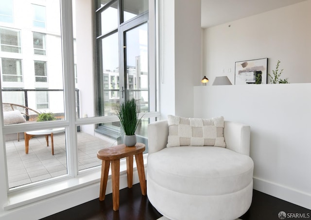 sitting room featuring baseboards and a healthy amount of sunlight