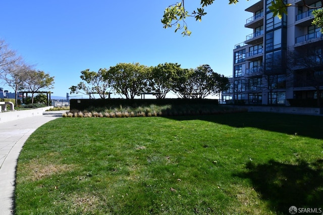 view of property's community featuring a lawn