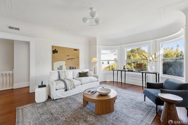 living room featuring dark hardwood / wood-style floors