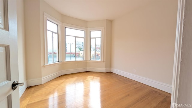 unfurnished room with baseboards and wood finished floors