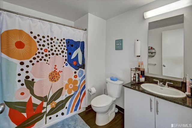 1400 Mission St, San Francisco, CA 94103 - bathroom featuring vanity, wood finished floors, and curtained shower