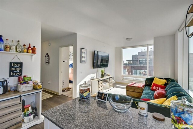 1400 Mission St, San Francisco, CA 94103 - living room with dark wood finished floors and baseboards
