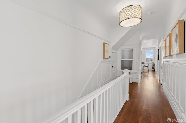 1265 Union St, San Francisco, CA 94109 - hallway with an upstairs landing, dark wood finished floors, and a decorative wall