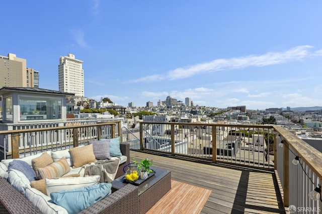 1265 Union St, San Francisco, CA 94109 - wooden deck featuring outdoor lounge area and a city view