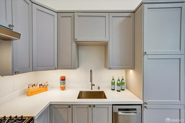 150 Eureka St, San Francisco, CA 94114 - kitchen with gray cabinets, dishwasher, a sink, and light countertops