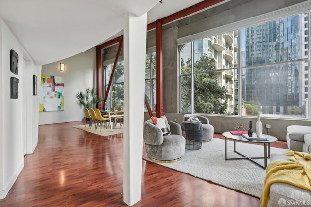 interior space featuring vaulted ceiling