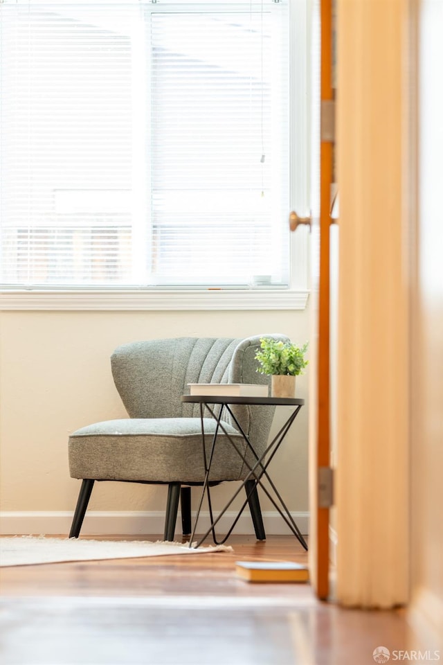 living area featuring baseboards