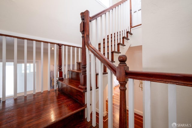 staircase with wood finished floors