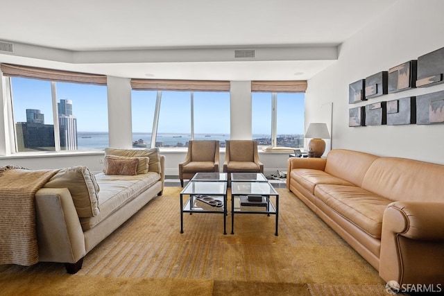 living room with a water view