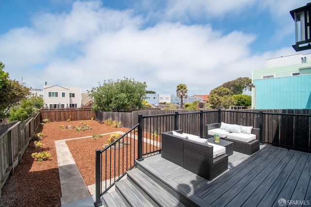 1579 46th Ave, San Francisco, CA 94122 - wooden deck featuring outdoor lounge area, a fenced backyard, and a residential view