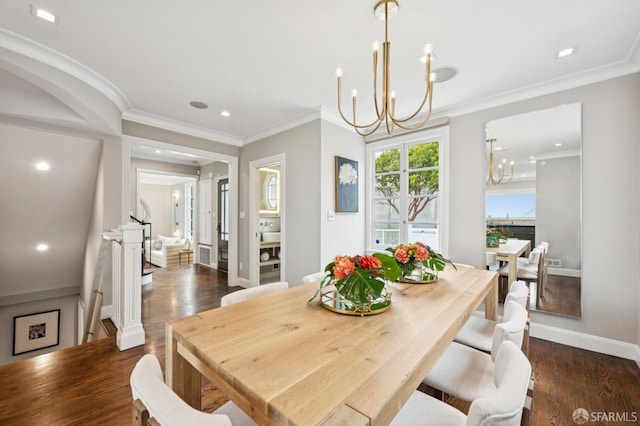 1983 15th Ave, San Francisco, CA 94116 - dining room with a chandelier, dark wood finished floors, crown molding, and recessed lighting