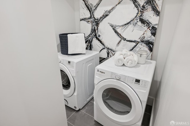 1983 15th Ave, San Francisco, CA 94116 - laundry area featuring washing machine and dryer and dark tile patterned floors