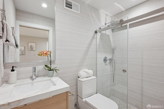 1983 15th Ave, San Francisco, CA 94116 - full bathroom featuring a tile shower, vanity, tile walls, and recessed lighting