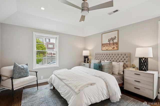 1983 15th Ave, San Francisco, CA 94116 - bedroom with a tray ceiling, a ceiling fan, and dark wood-type flooring
