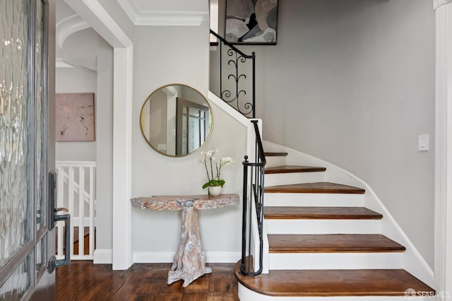 1983 15th Ave, San Francisco, CA 94116 - stairway featuring crown molding and wood finished floors
