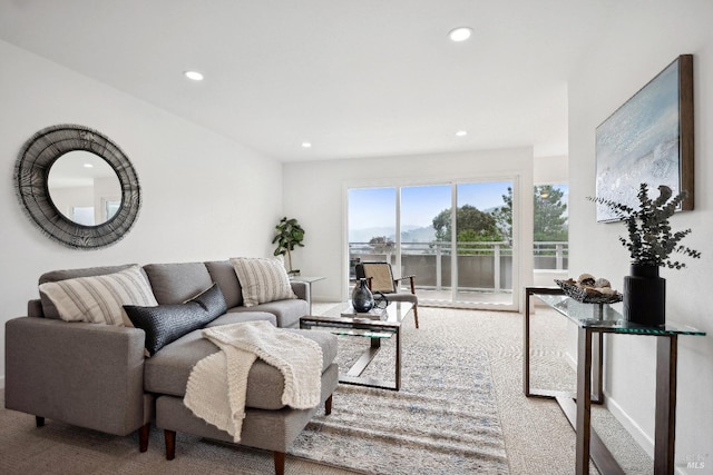 living room featuring light colored carpet