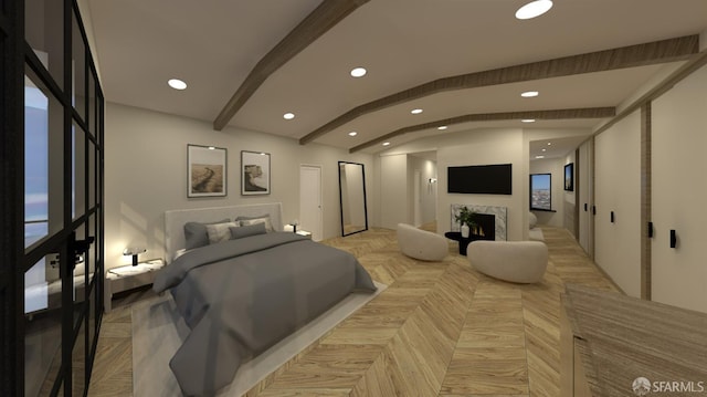 bedroom featuring beam ceiling