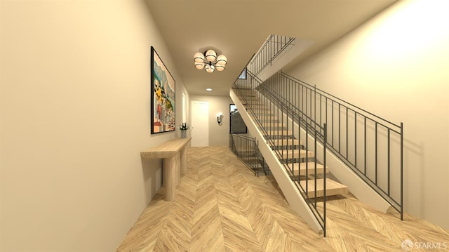 stairs with parquet flooring