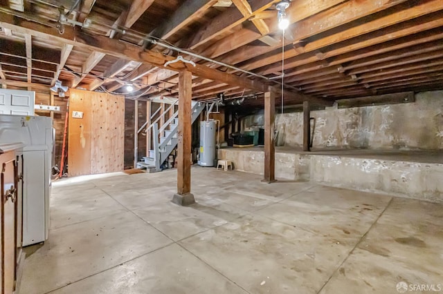 428 Monterey Blvd, San Francisco, CA 94127 - unfinished basement featuring gas water heater, washer / dryer, and stairway