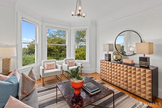 221 Noe St Unit 12, San Francisco, CA 94114 - living room with wood finished floors and a chandelier