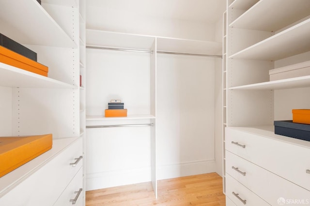 spacious closet with light hardwood / wood-style flooring