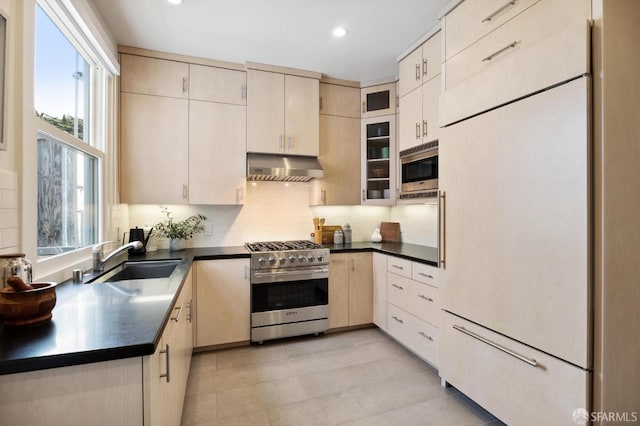 kitchen featuring sink, a healthy amount of sunlight, extractor fan, and appliances with stainless steel finishes