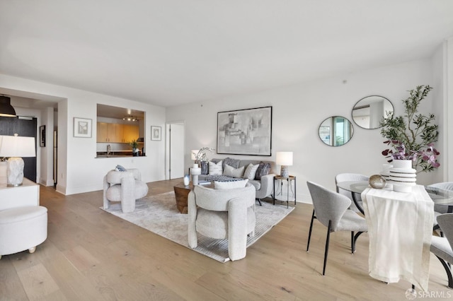 living room with light hardwood / wood-style floors