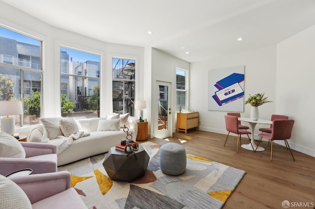 2237 Bryant St Lower, Lower, San Francisco, CA 94110 - living room with wood finished floors, baseboards, and recessed lighting