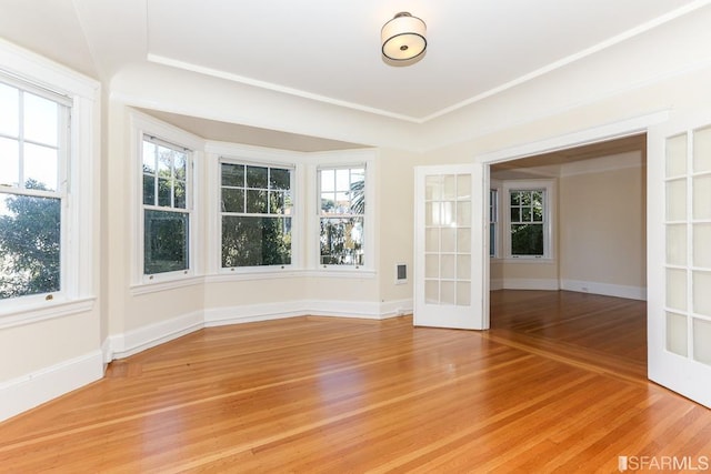 empty room featuring light wood-style floors, baseboards, and a wealth of natural light