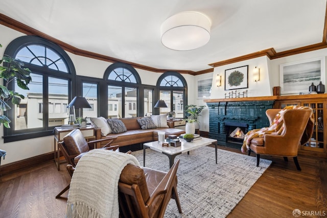 831 45th Ave, San Francisco, CA 94121 - living area with ornamental molding, wood finished floors, and a fireplace with flush hearth