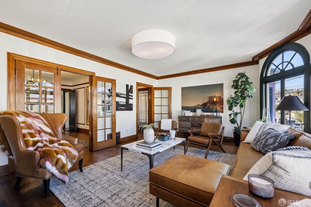 831 45th Ave, San Francisco, CA 94121 - living area featuring french doors, wood finished floors, and crown molding