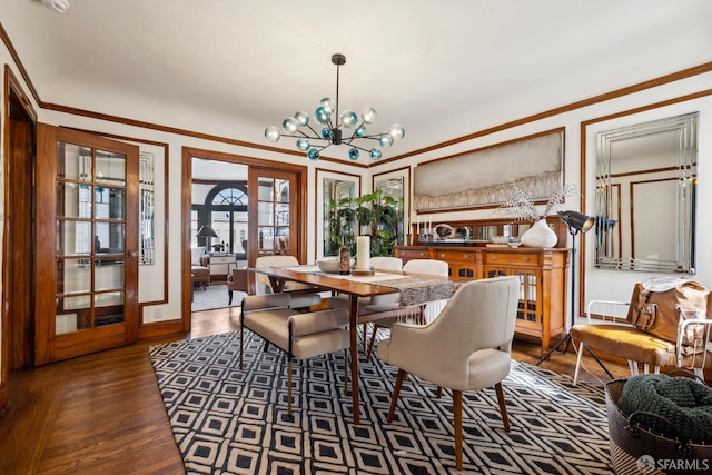 831 45th Ave, San Francisco, CA 94121 - dining area with a chandelier, wood finished floors, and crown molding