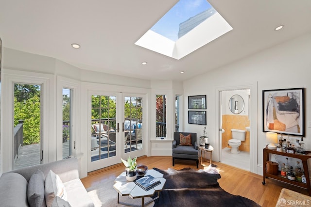 462 Clipper St, San Francisco, CA 94114 - living area featuring a skylight, french doors, recessed lighting, light wood-style flooring, and lofted ceiling