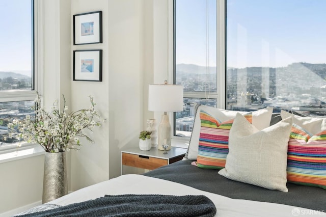 bedroom with a mountain view